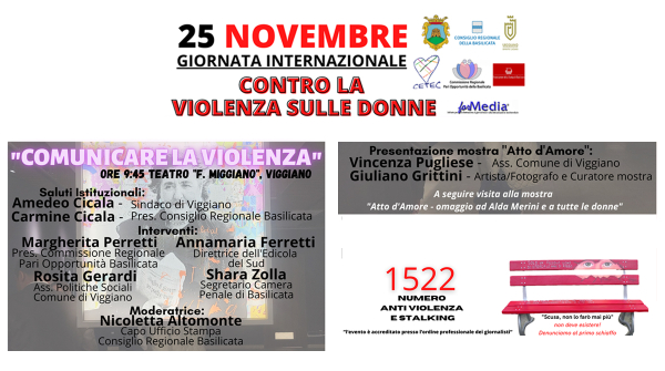 25 Novembre: Giornata Internazionale contro la violenza sulle donne. "Comunicare la Violenza" ore 9:45 Teatro Comunale "F. Miggiano"