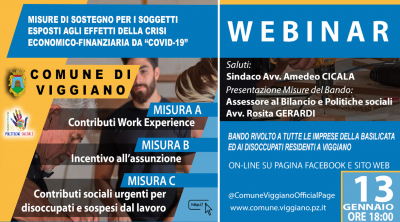 Misure di sostegno a favore di disoccupati e lavoratori esposti agli effetti della crisi economico-finanziaria da Covid-19: WEBINAR Informativo.